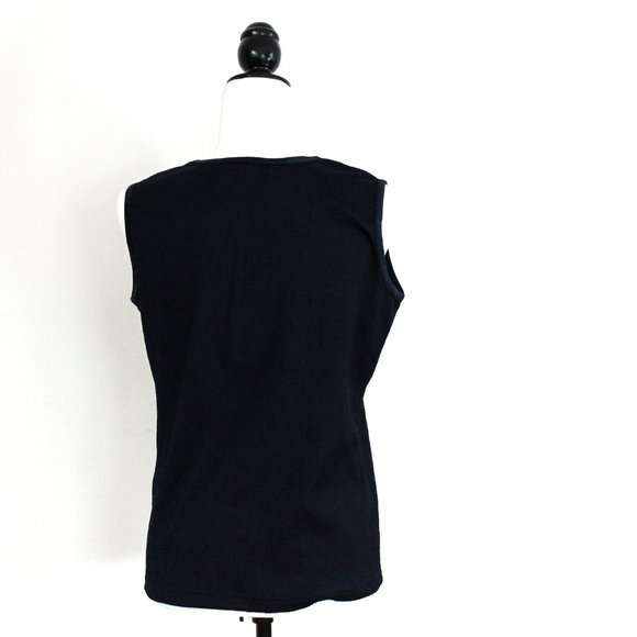 Vintage Navy Sleeveless Micropleat Top, Navy Blue Popcorn Top - Picture 3 of 7